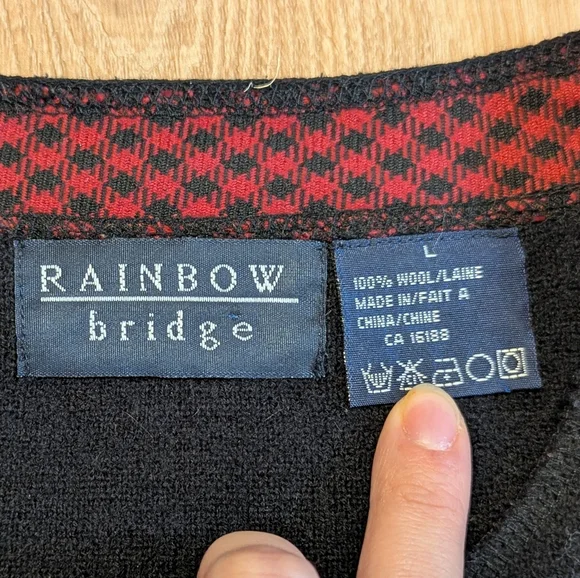 Rainbow Bridge Black Wool Vest with Festive Christmas Accents Large - Picture 2 of 5